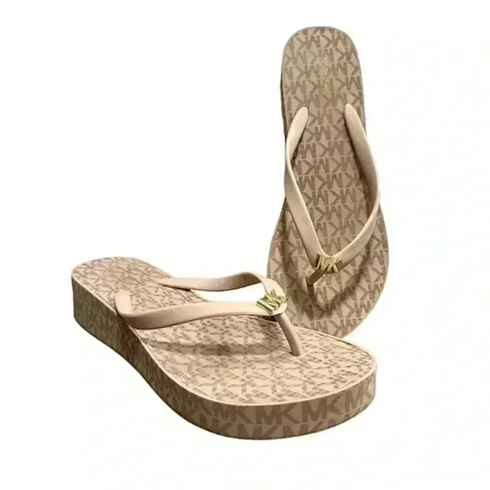 PINK MICHAEL KORS HEELED THICK FLIP FLOO SANDALS - Picture 1 of 5